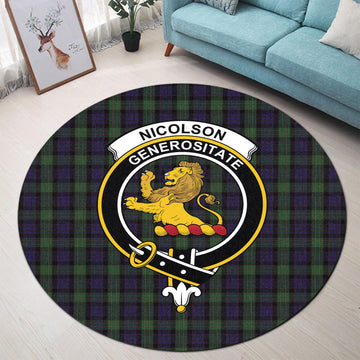 Nicolson Green Hunting Tartan Round Rug with Family Crest