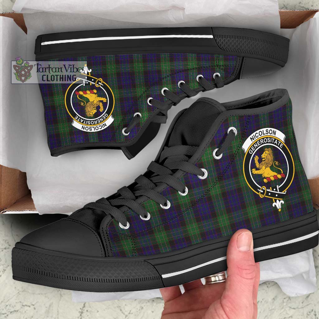 Tartan Vibes Clothing Nicolson Green Hunting Tartan High Top Shoes with Family Crest