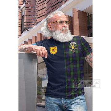 Nicolson Green Hunting Tartan Cotton T-shirt Alba with Scottish Lion Royal Arm Half Style