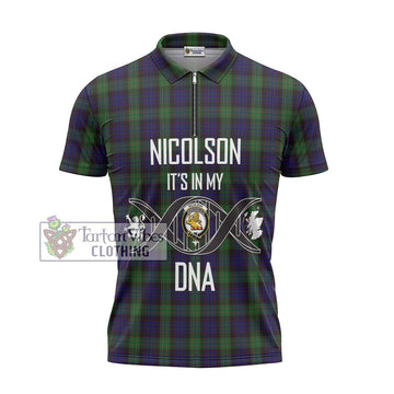 Nicolson Green Hunting Tartan Zipper Polo Shirt with Family Crest DNA In Me Style