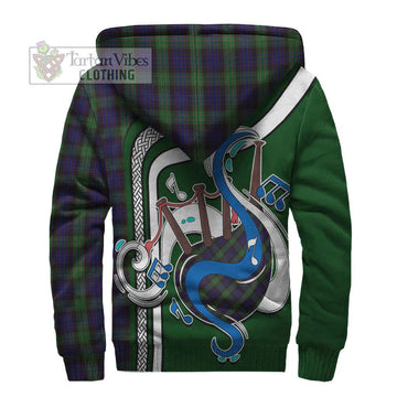 Nicolson Green Hunting Tartan Sherpa Hoodie with Epic Bagpipe Style