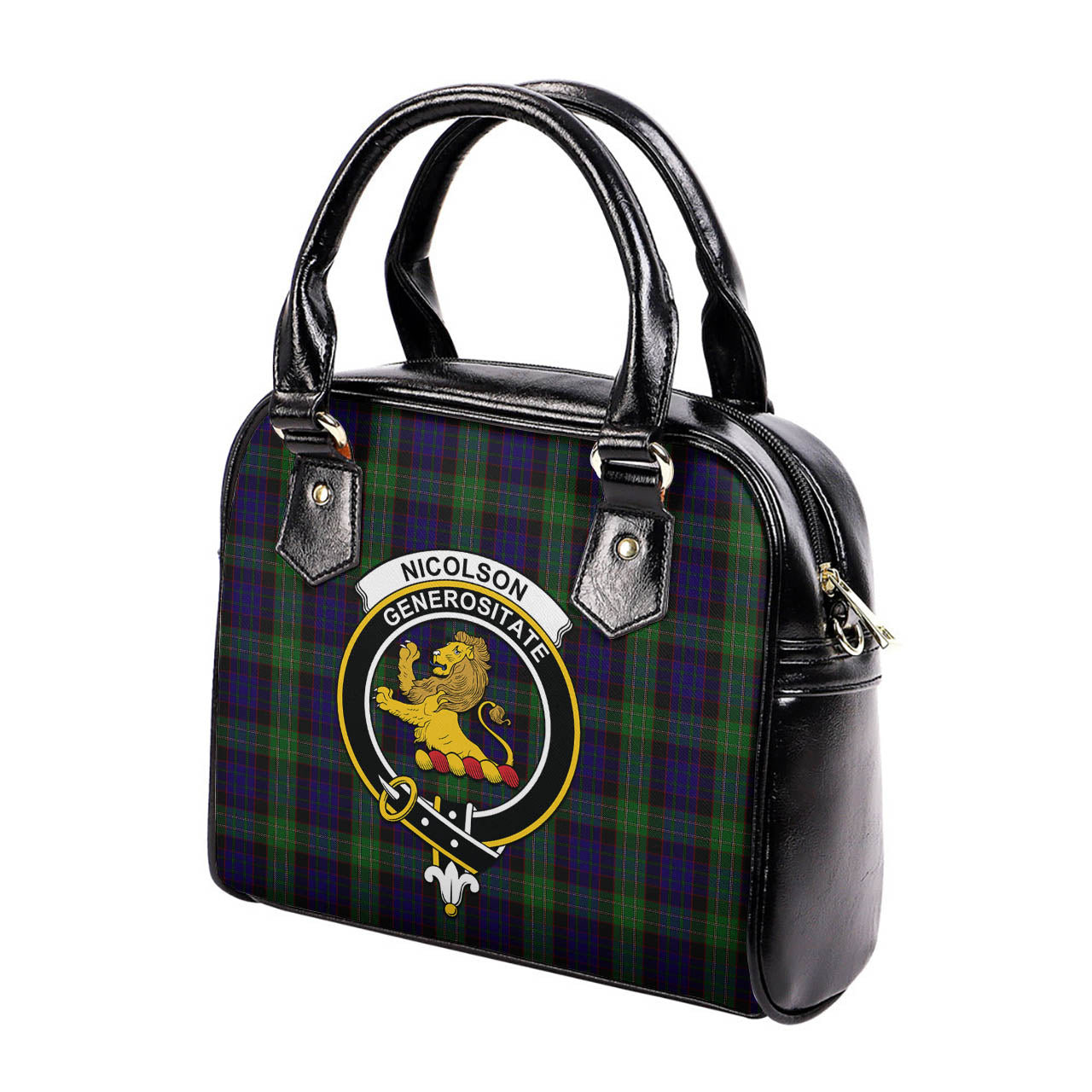 Nicolson Green Hunting Tartan Shoulder Handbags with Family Crest - Tartanvibesclothing