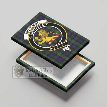 Nicolson Green Hunting Tartan Canvas Print Wall Art with Family Crest