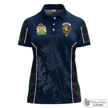 Nicolson Green Hunting Tartan Women's Polo Shirt with Family Crest and Scottish Thistle Vibes Sport Style