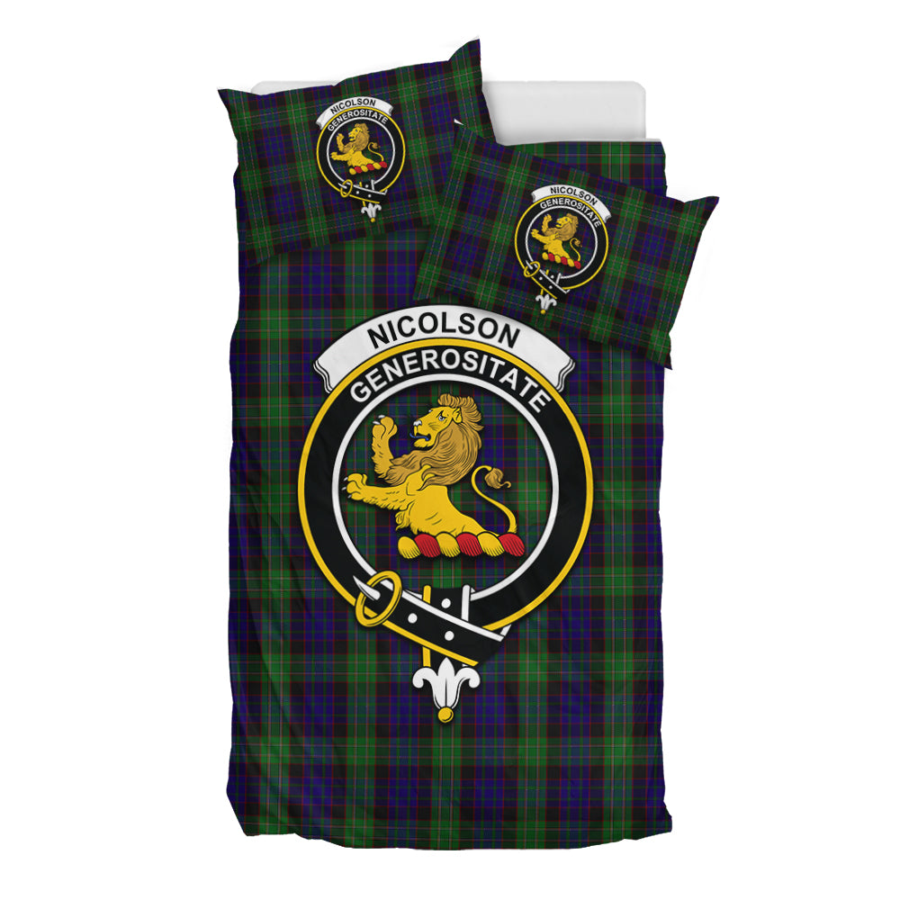 Nicolson Green Hunting Tartan Bedding Set with Family Crest - Tartan Vibes Clothing