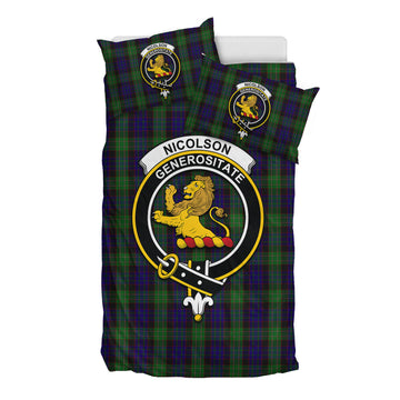 Nicolson Green Hunting Tartan Bedding Set with Family Crest