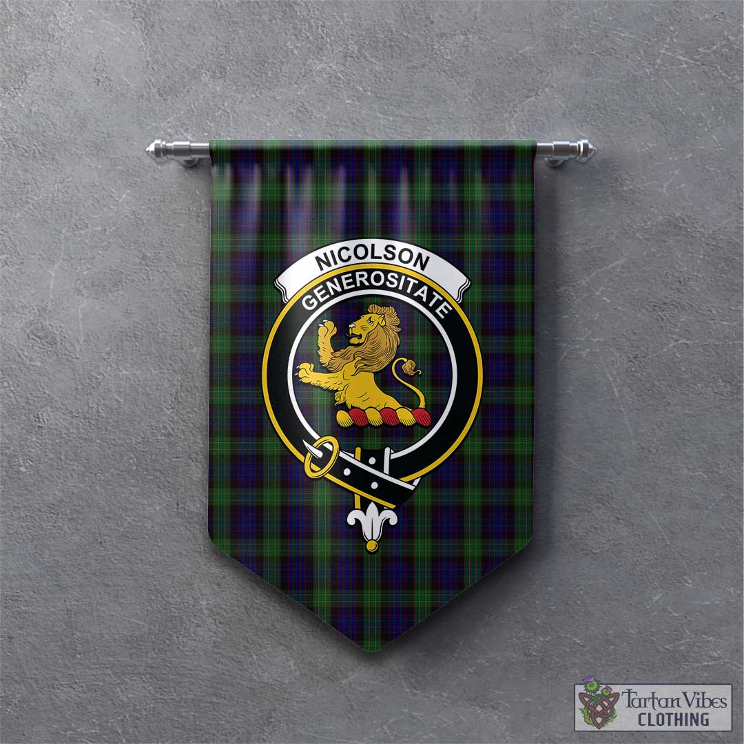 Tartan Vibes Clothing Nicolson Green Hunting Tartan Gonfalon, Tartan Banner with Family Crest