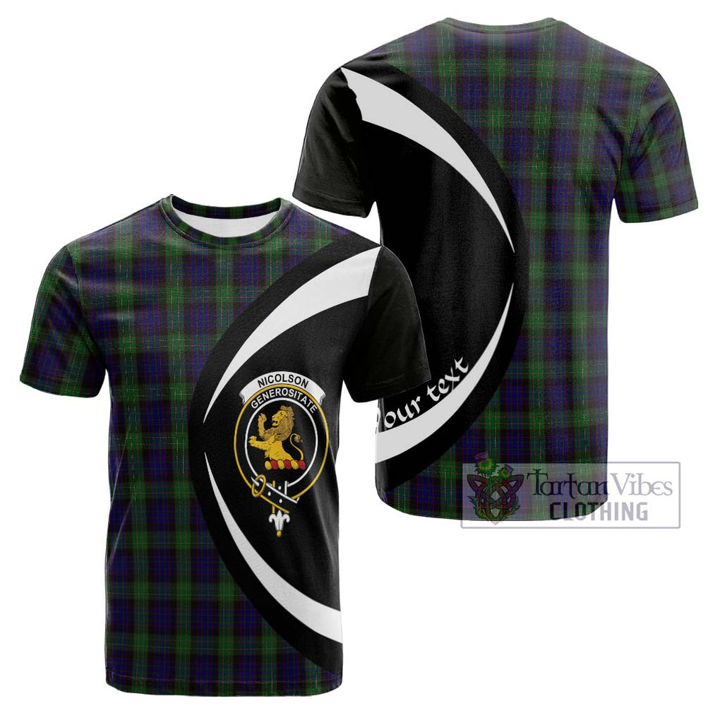 Tartan Vibes Clothing Nicolson Green Hunting Tartan Cotton T-shirt with Family Crest Circle Style