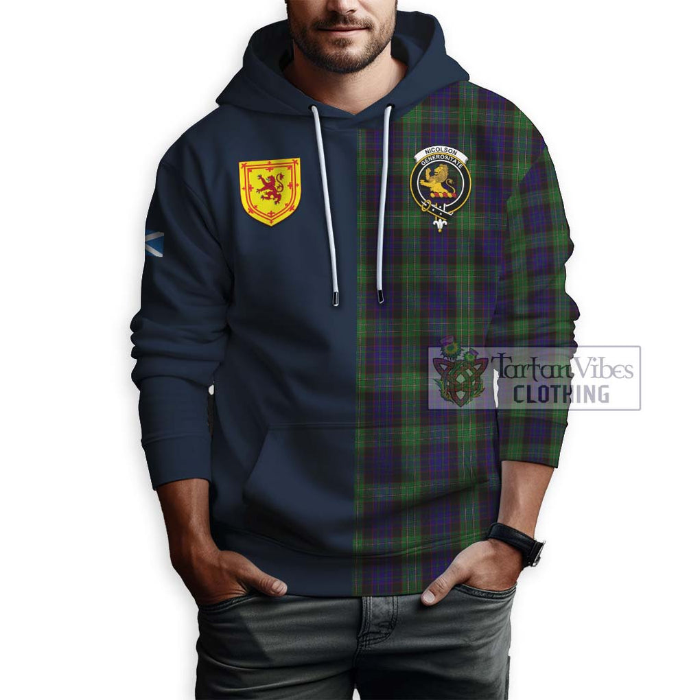 Tartan Vibes Clothing Nicolson Green Hunting Tartan Hoodie with Scottish Lion Royal Arm Half Style