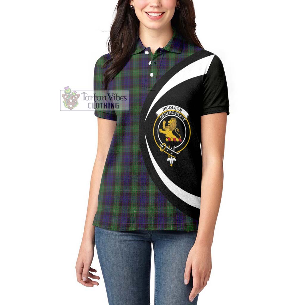 Nicolson Green Hunting Tartan Women's Polo Shirt with Family Crest Circle Style - Tartan Vibes Clothing