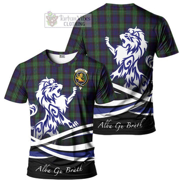 Nicolson Green Hunting Tartan Cotton T-shirt with Alba Gu Brath Regal Lion Emblem