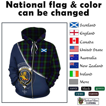 Nicolson Green Hunting Tartan Hoodie with Personalised National Flag and Family Crest Half Style