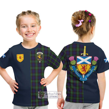 Nicolson Green Hunting Tartan Kid T-Shirt Alba with Scottish Lion Royal Arm Half Style