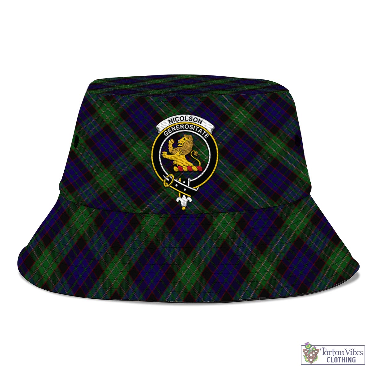 Tartan Vibes Clothing Nicolson Green Hunting Tartan Bucket Hat with Family Crest