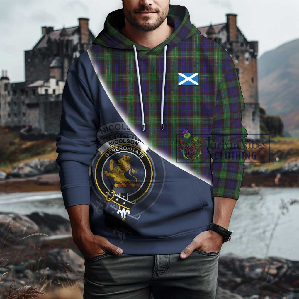 Nicolson Green Hunting Tartan Hoodie with Personalised National Flag and Family Crest Half Style - Tartanvibesclothing Shop