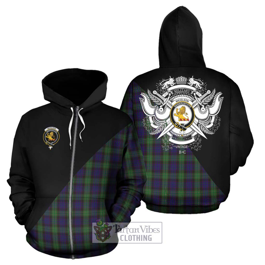 Nicolson Green Hunting Tartan Hoodie with Family Crest and Military Logo Style - Tartanvibesclothing Shop