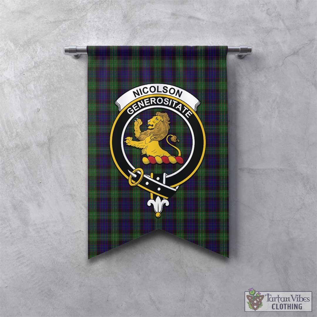 Tartan Vibes Clothing Nicolson Green Hunting Tartan Gonfalon, Tartan Banner with Family Crest