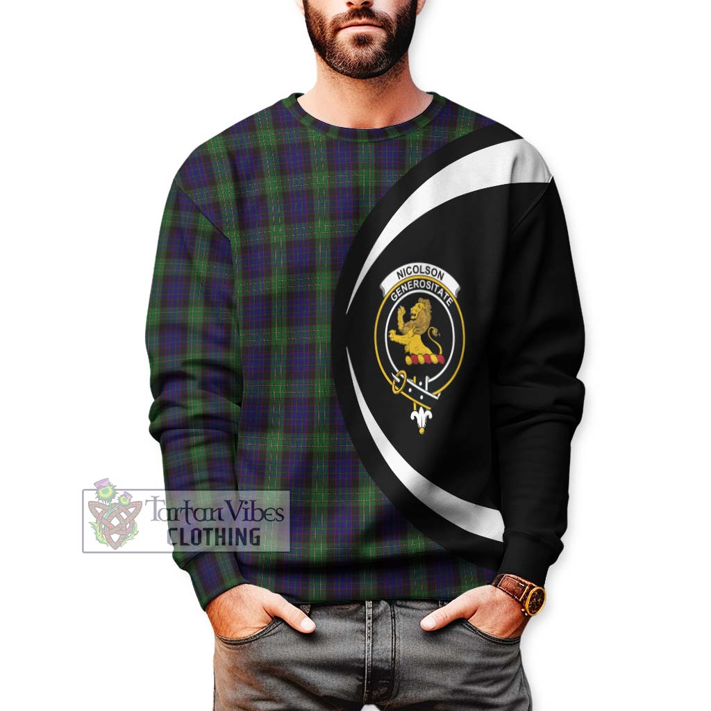 Nicolson Green Hunting Tartan Sweatshirt with Family Crest Circle Style - Tartan Vibes Clothing