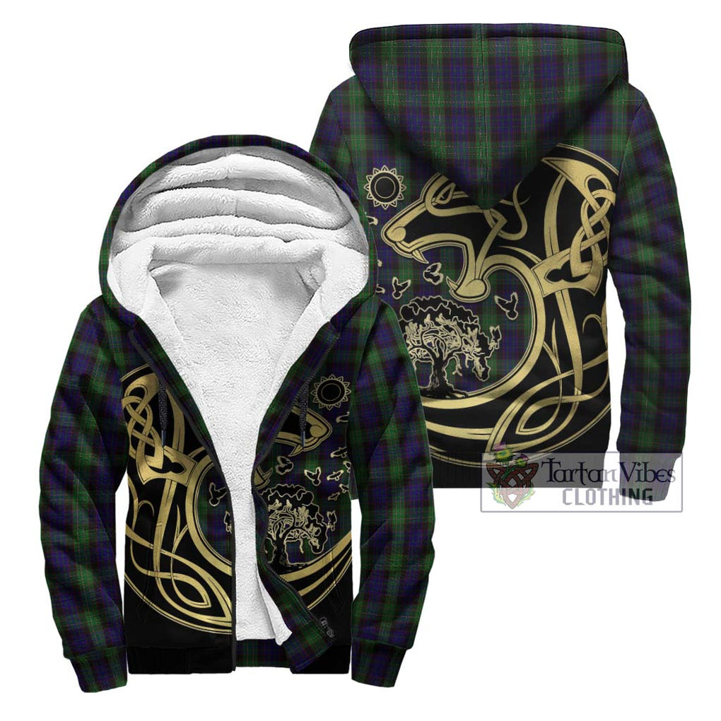 Nicolson Green Hunting Tartan Sherpa Hoodie with Family Crest Celtic Wolf Style Unisex - Tartan Vibes Clothing