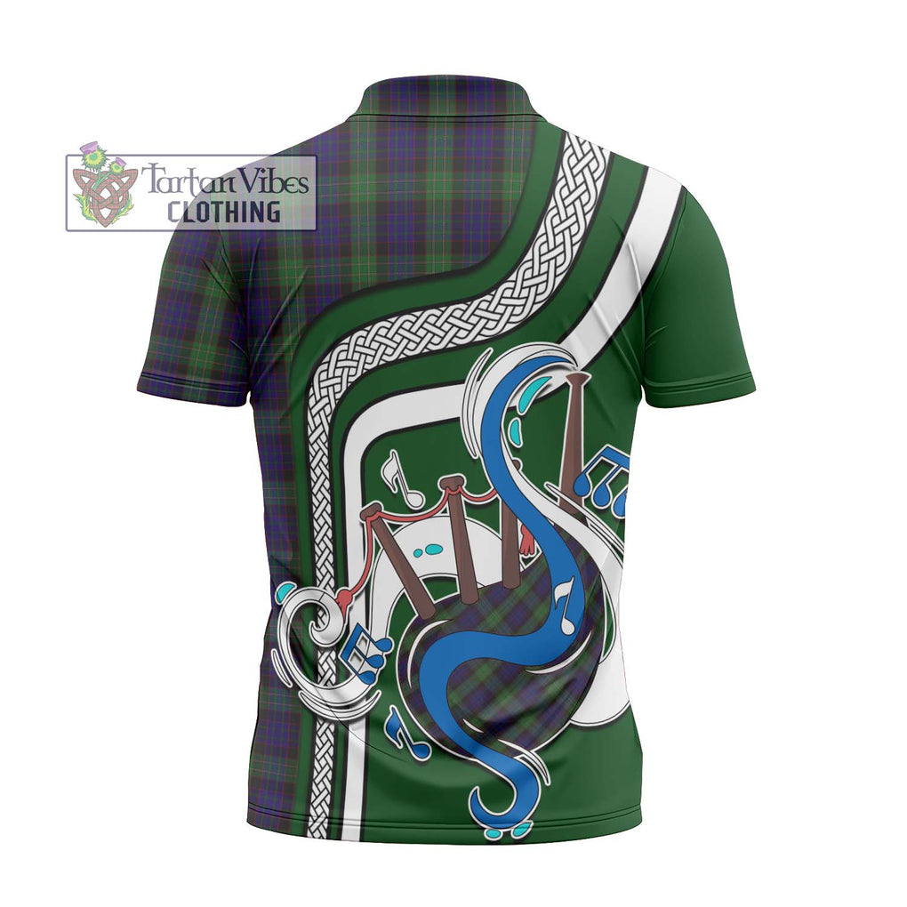 Nicolson Green Hunting Tartan Zipper Polo Shirt with Epic Bagpipe Style - Tartanvibesclothing Shop