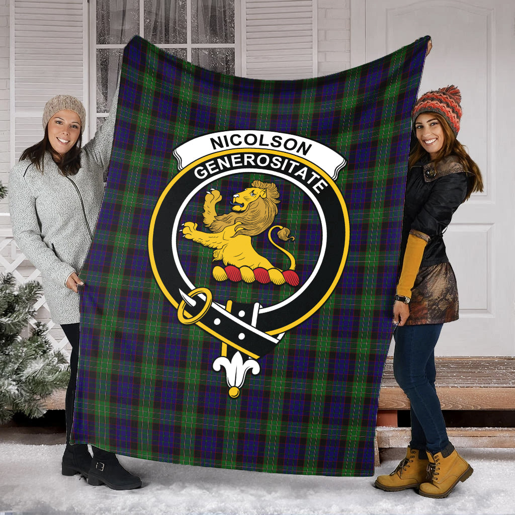 nicolson-green-hunting-tartab-blanket-with-family-crest