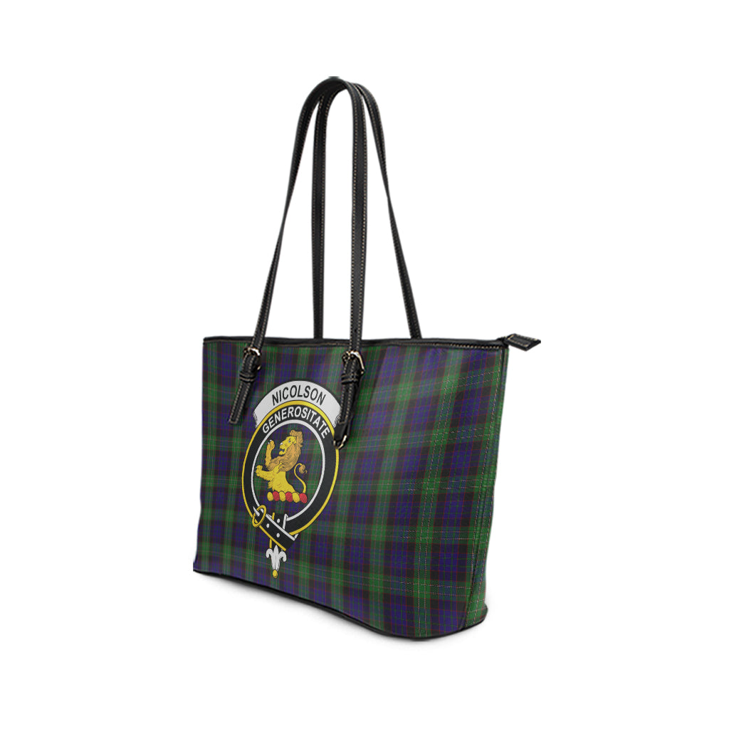 Nicolson Green Hunting Tartan Leather Tote Bag with Family Crest - Tartan Vibes Clothing