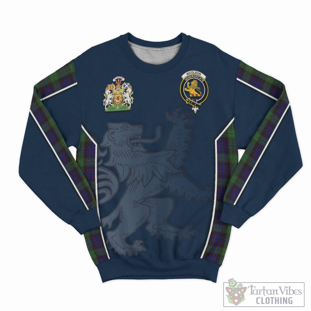 Tartan Vibes Clothing Nicolson Green Hunting Tartan Sweater with Family Crest and Lion Rampant Vibes Sport Style