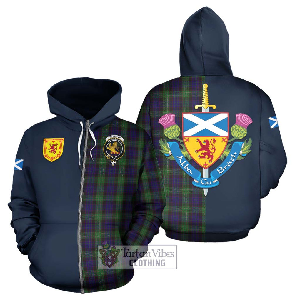 Tartan Vibes Clothing Nicolson Green Hunting Tartan Hoodie with Scottish Lion Royal Arm Half Style