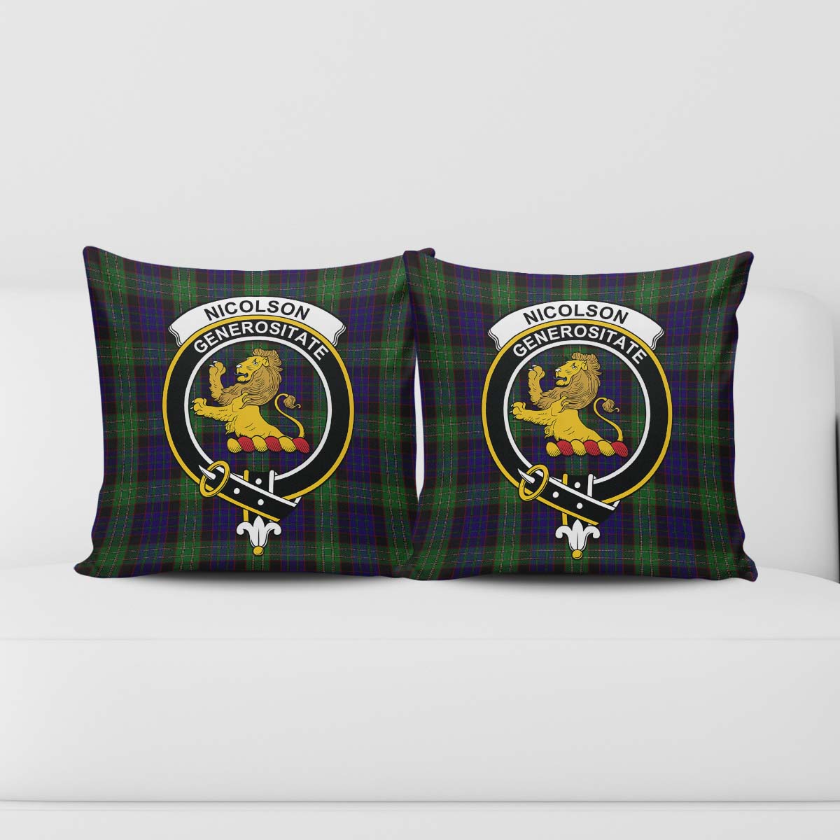 Nicolson Green Hunting Tartan Pillow Cover with Family Crest - Tartanvibesclothing