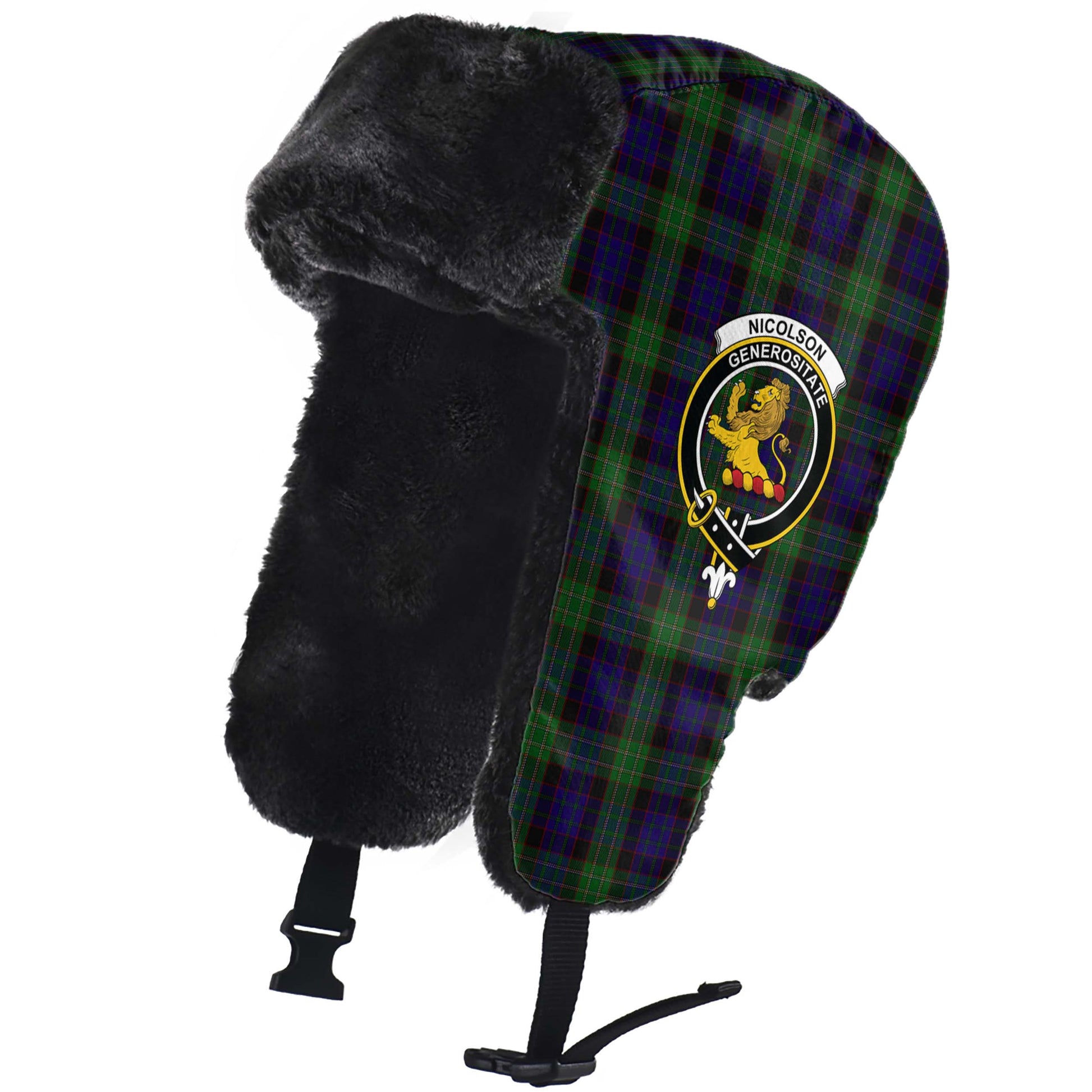 Nicolson Green Hunting Tartan Winter Trapper Hat with Family Crest - Tartanvibesclothing