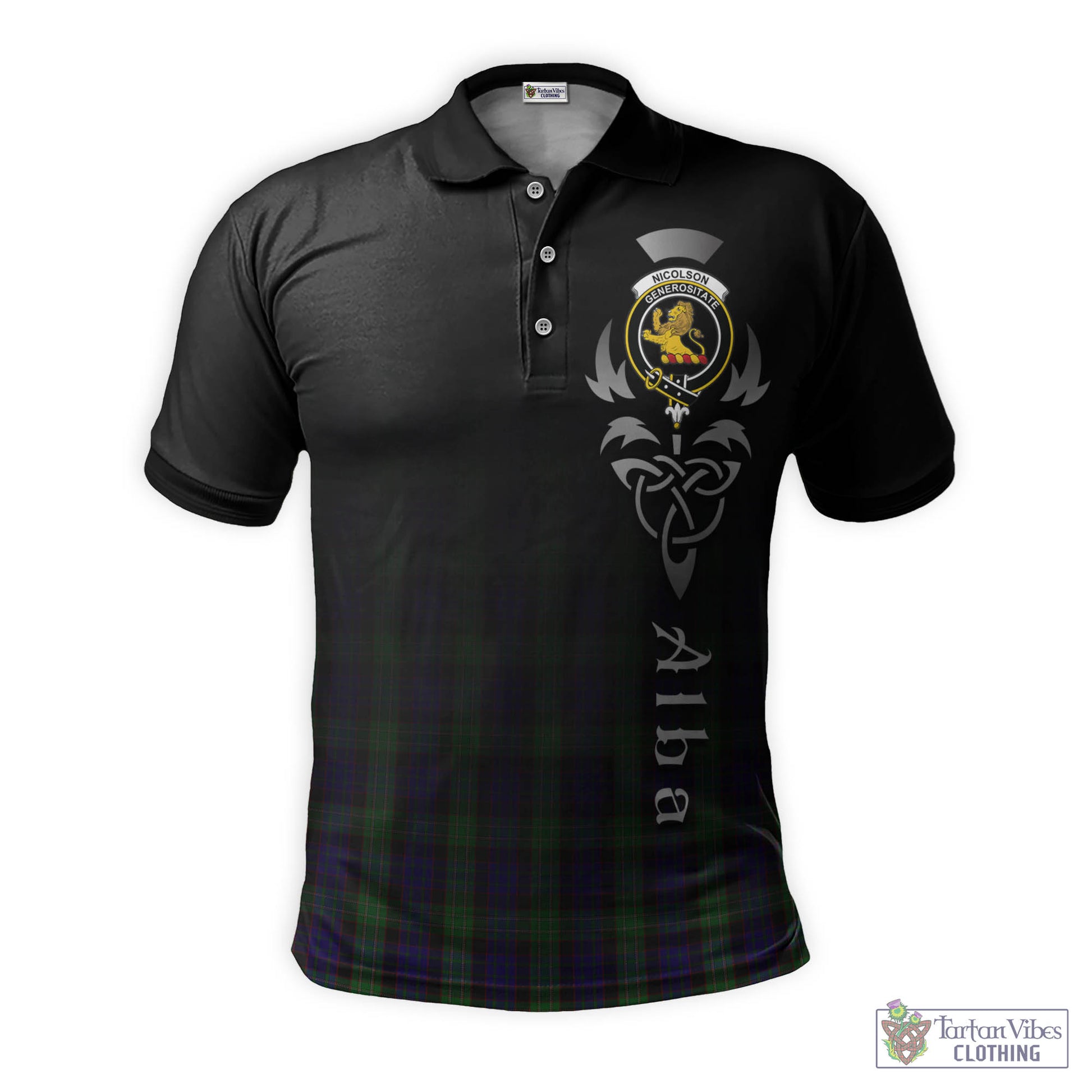 Tartan Vibes Clothing Nicolson Green Hunting Tartan Polo Shirt Featuring Alba Gu Brath Family Crest Celtic Inspired