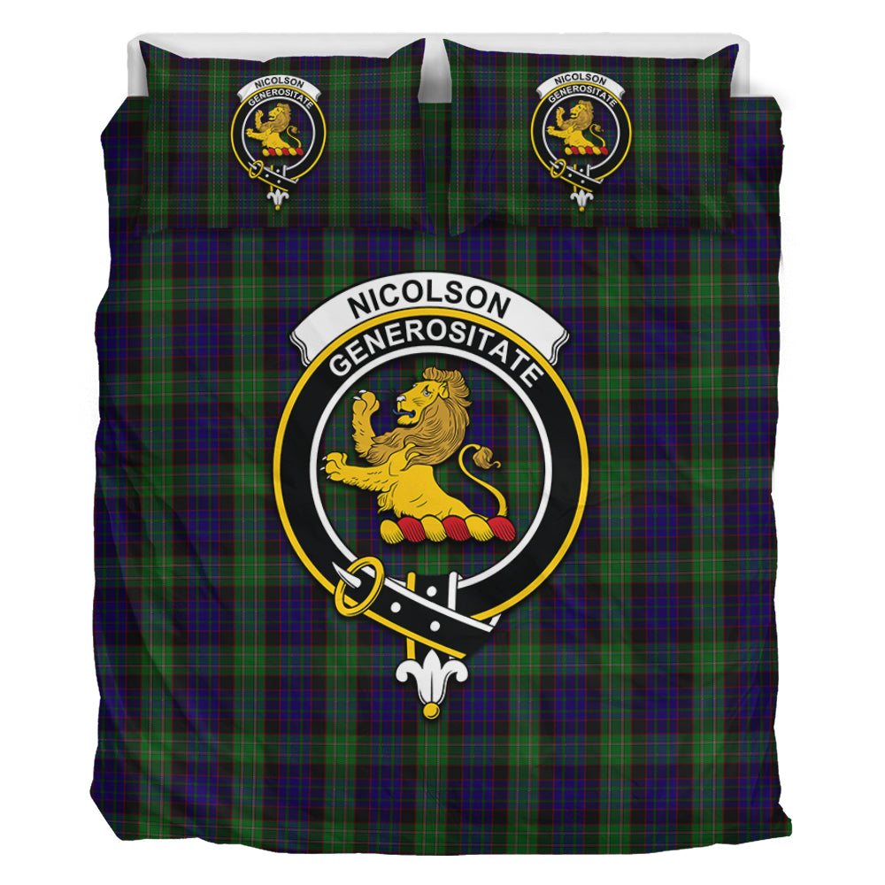 Nicolson Green Hunting Tartan Bedding Set with Family Crest - Tartan Vibes Clothing