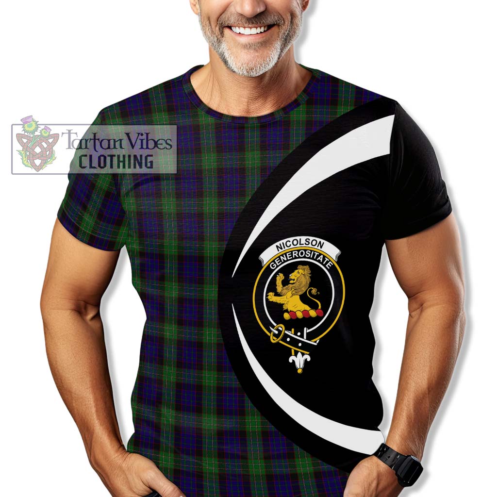 Tartan Vibes Clothing Nicolson Green Hunting Tartan T-Shirt with Family Crest Circle Style