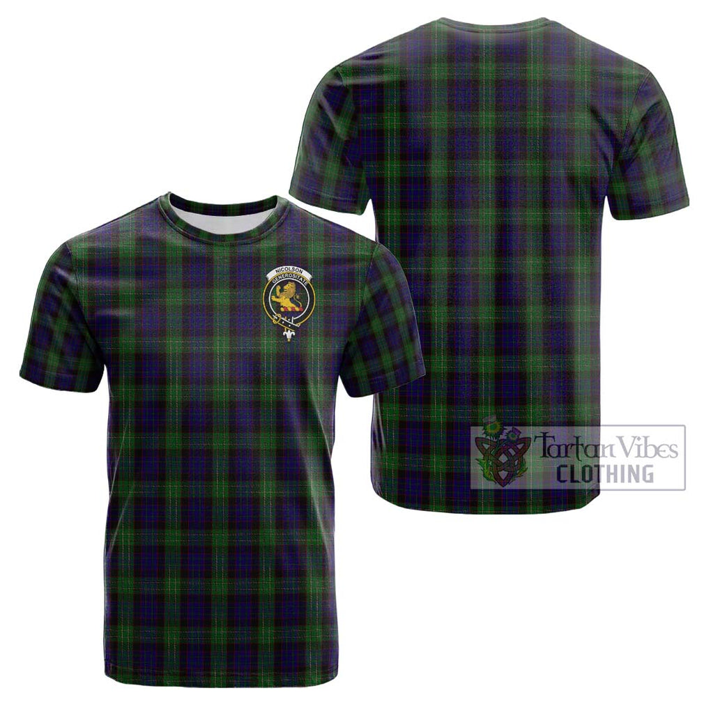 Nicolson Green Hunting Tartan Cotton T-Shirt with Family Crest Kid's Shirt - Tartanvibesclothing Shop