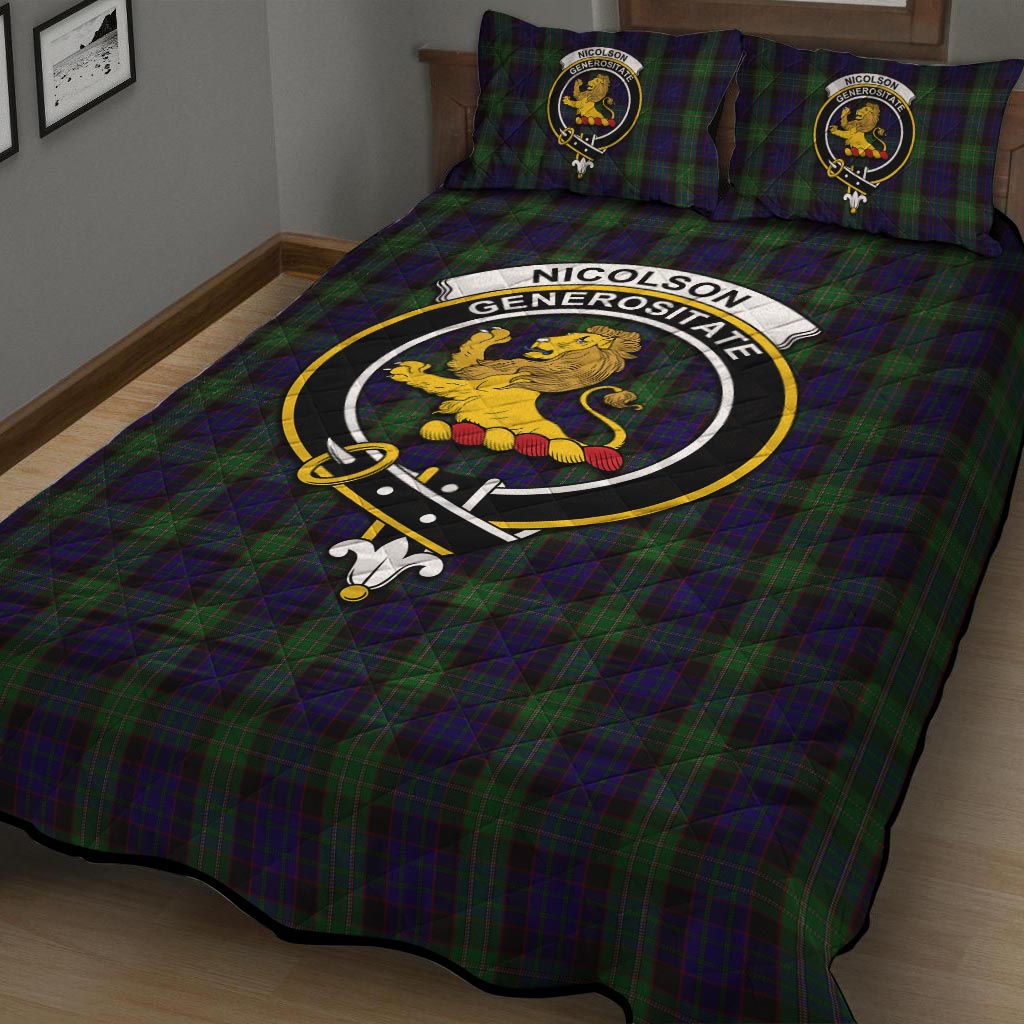 Nicolson Green Hunting Tartan Quilt Bed Set with Family Crest - Tartan Vibes Clothing