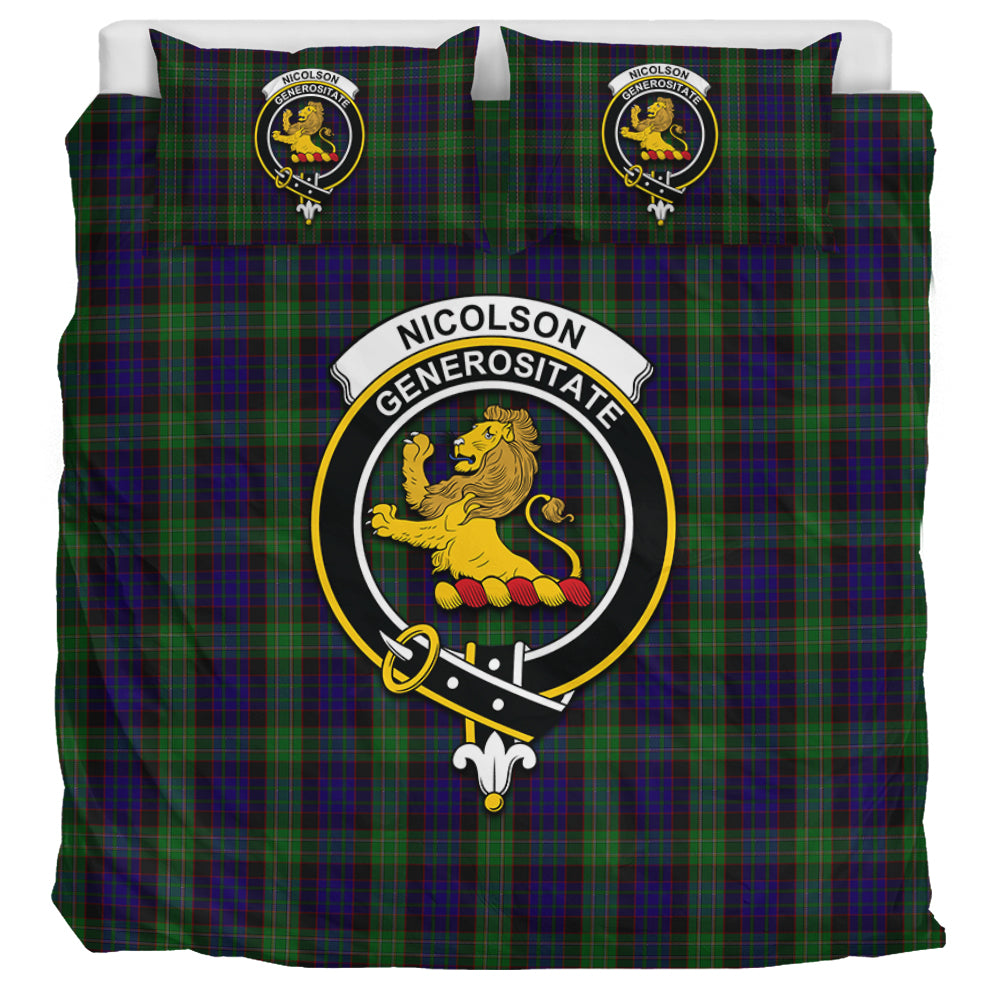 Nicolson Green Hunting Tartan Bedding Set with Family Crest UK Bedding Set UK Super King 104*94 inch - Tartan Vibes Clothing