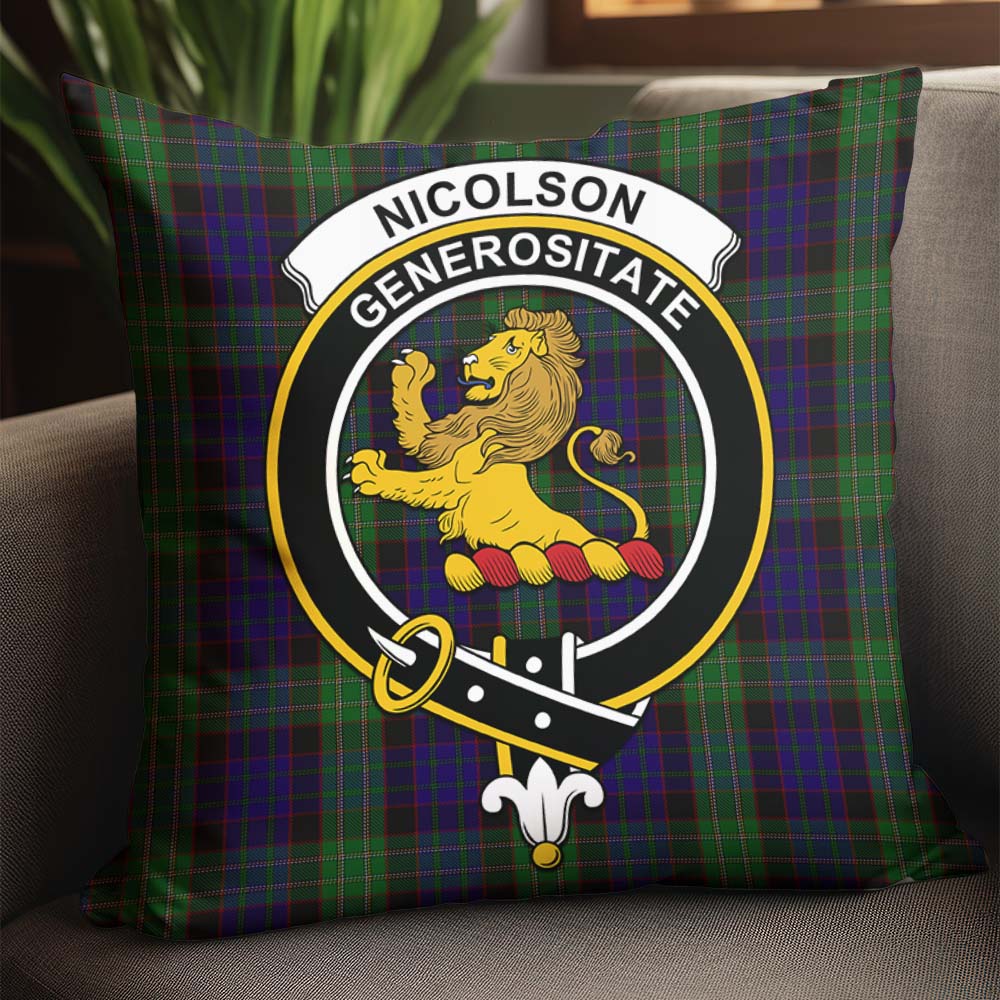 Nicolson Green Hunting Tartan Pillow Cover with Family Crest - Tartanvibesclothing