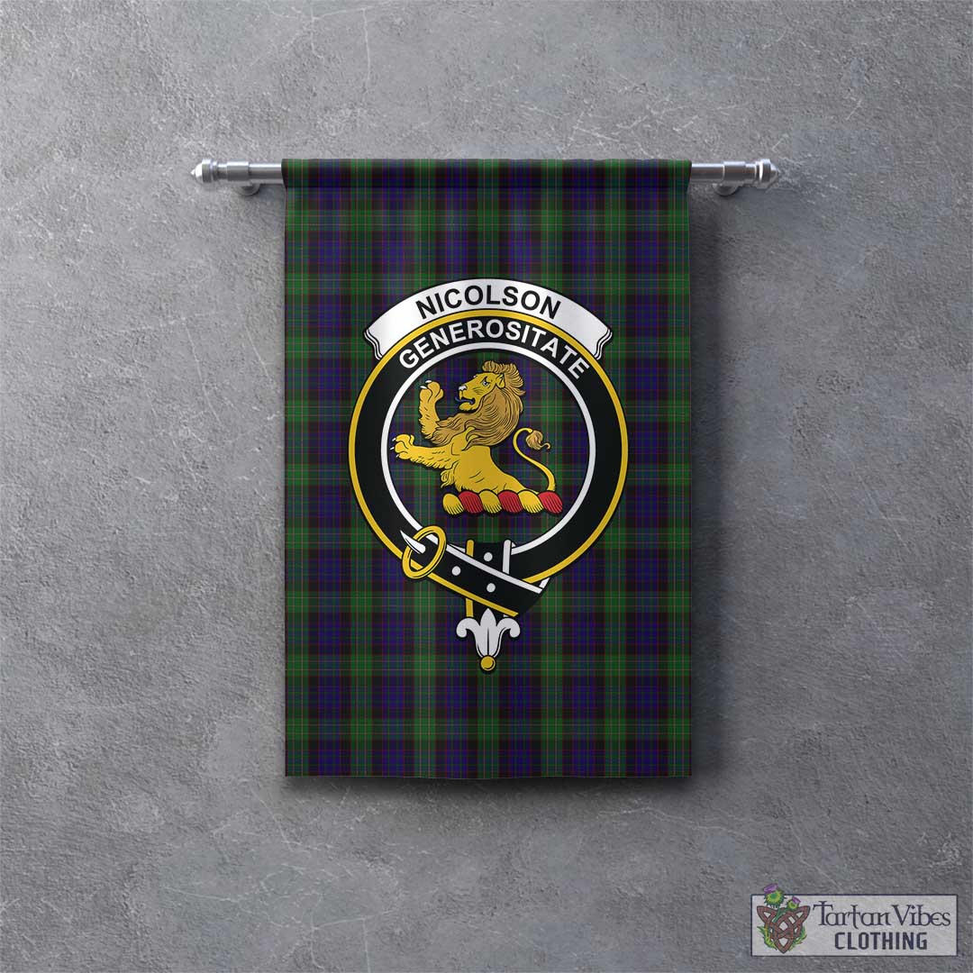 Tartan Vibes Clothing Nicolson Green Hunting Tartan Gonfalon, Tartan Banner with Family Crest