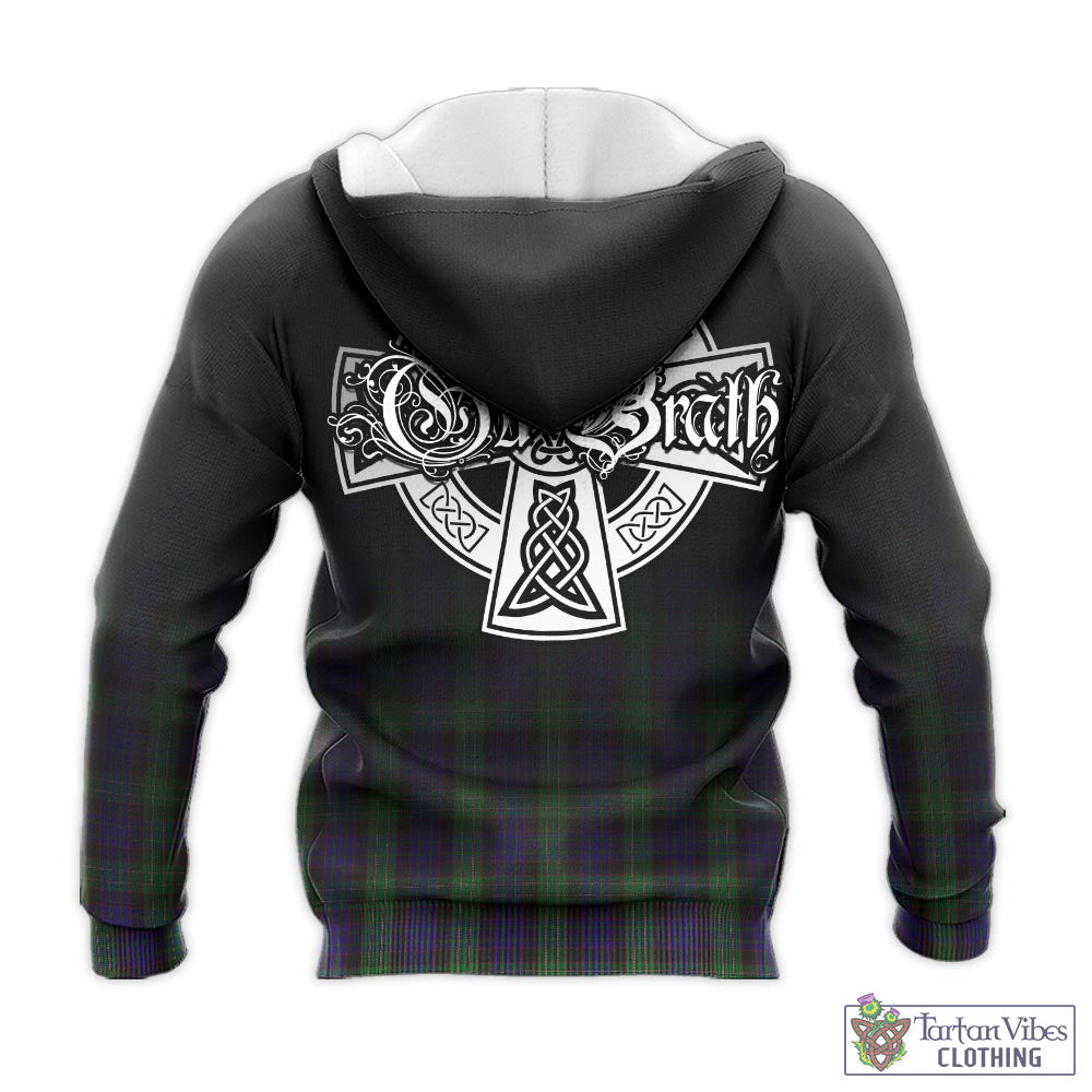 Tartan Vibes Clothing Nicolson Green Hunting Tartan Knitted Hoodie Featuring Alba Gu Brath Family Crest Celtic Inspired