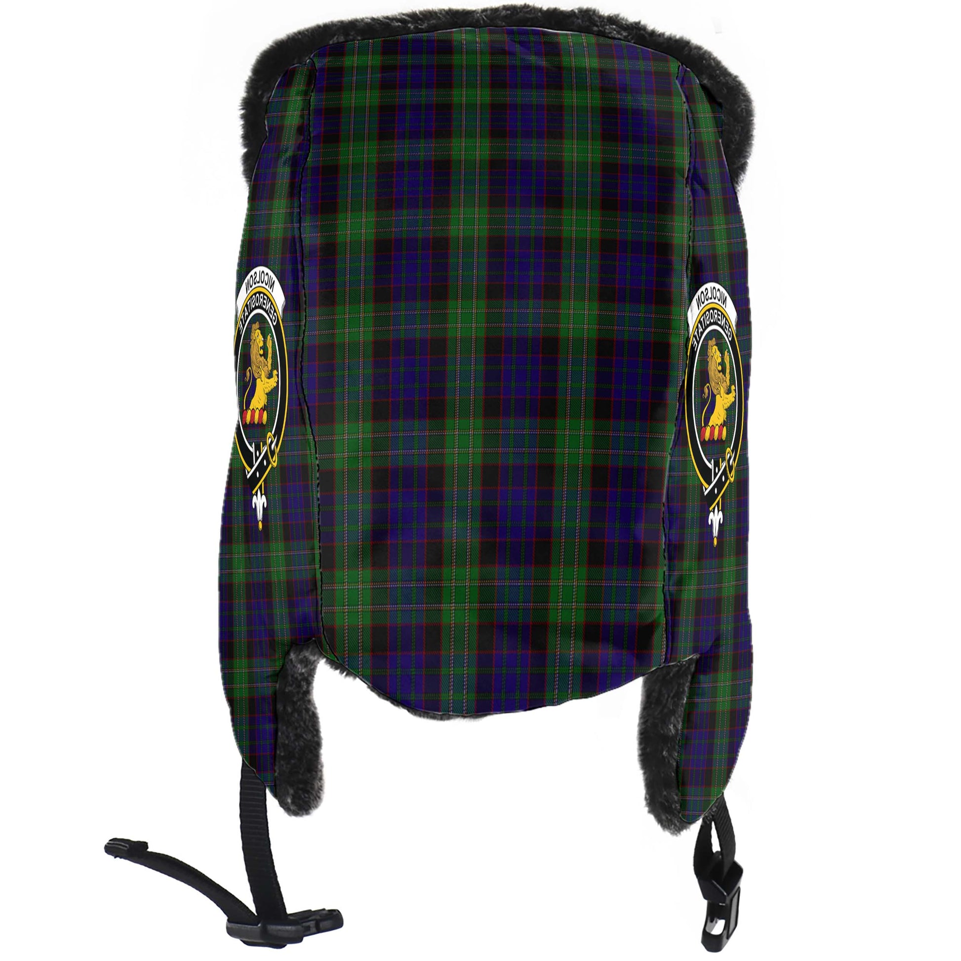 Nicolson Green Hunting Tartan Winter Trapper Hat with Family Crest - Tartanvibesclothing