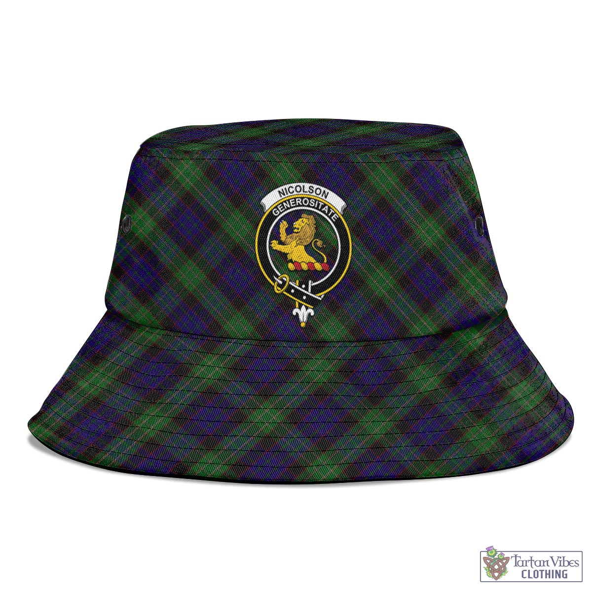 Tartan Vibes Clothing Nicolson Green Hunting Tartan Bucket Hat with Family Crest