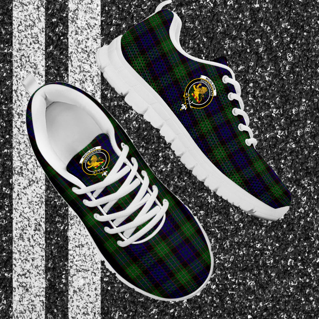 Nicolson Green Hunting Tartan Sneakers with Family Crest - Tartan Vibes Clothing