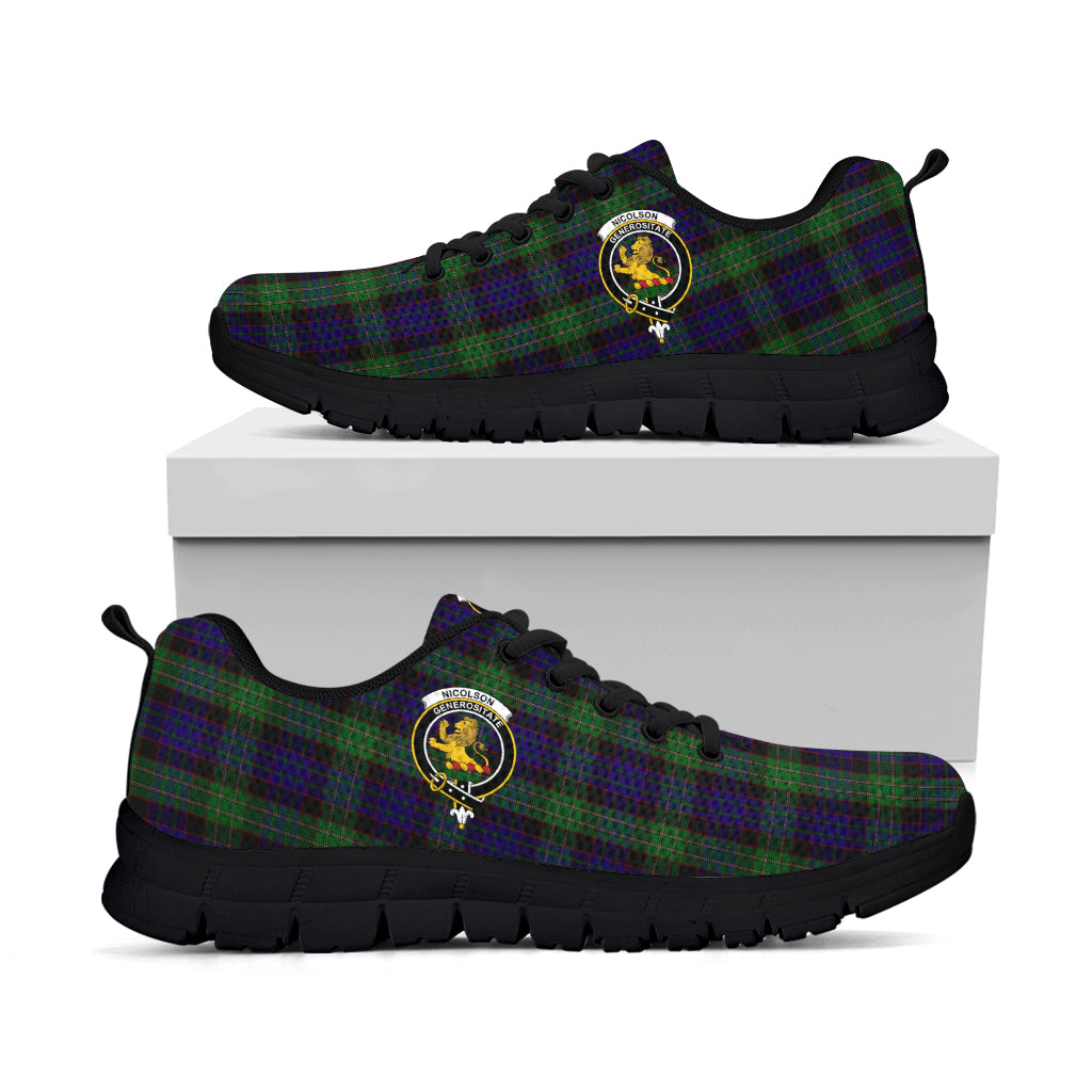 Nicolson Green Hunting Tartan Sneakers with Family Crest - Tartan Vibes Clothing