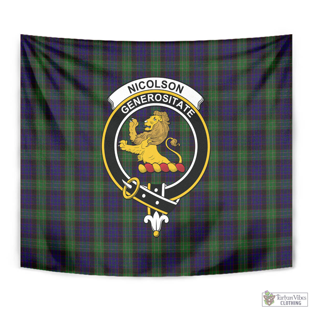 Tartan Vibes Clothing Nicolson Green Hunting Tartan Tapestry Wall Hanging and Home Decor for Room with Family Crest