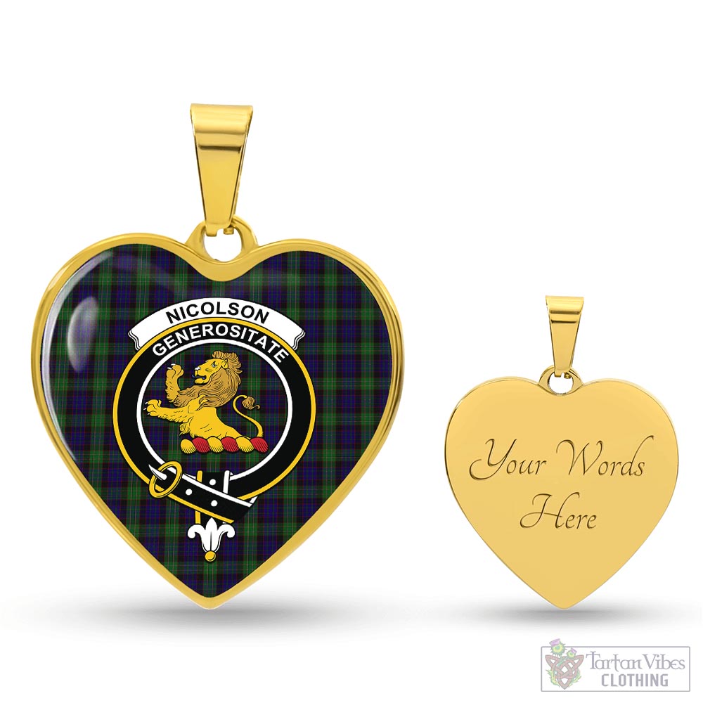 Tartan Vibes Clothing Nicolson Green Hunting Tartan Heart Necklace with Family Crest