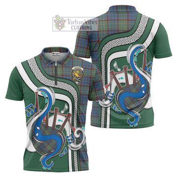 Nicolson Hunting Ancient Tartan Zipper Polo Shirt with Epic Bagpipe Style