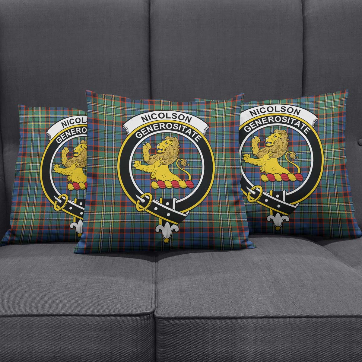 Nicolson Hunting Ancient Tartan Pillow Cover with Family Crest Square Pillow Cover - Tartanvibesclothing