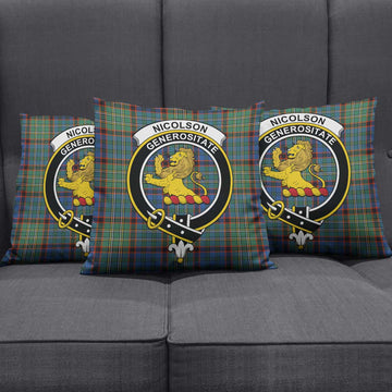 Nicolson Hunting Ancient Tartan Pillow Cover with Family Crest