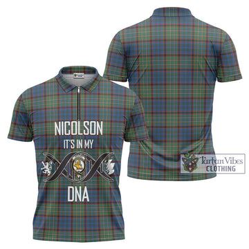 Nicolson Hunting Ancient Tartan Zipper Polo Shirt with Family Crest DNA In Me Style