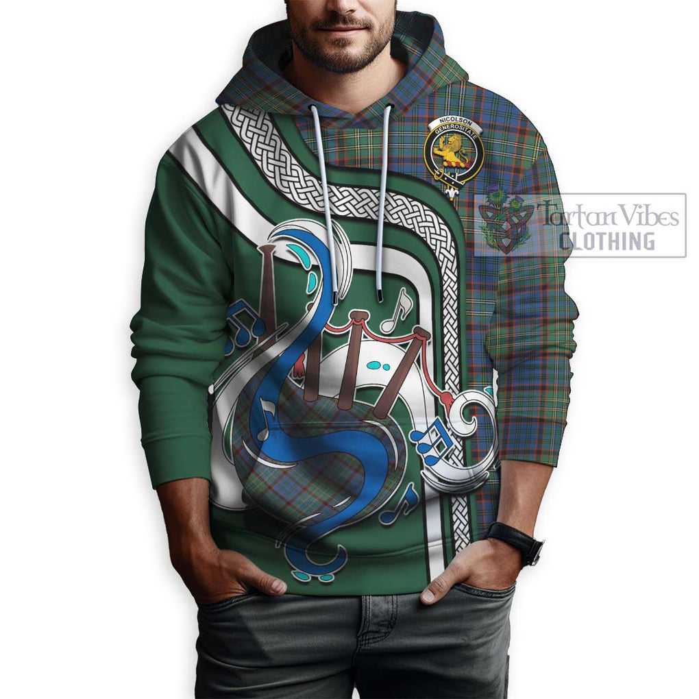 Nicolson Hunting Ancient Tartan Hoodie with Epic Bagpipe Style Zip Hoodie - Tartanvibesclothing Shop